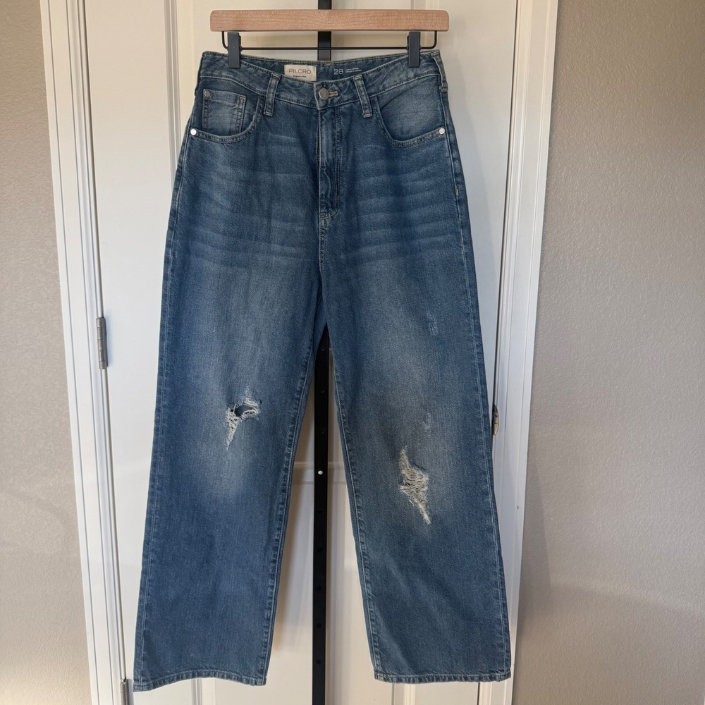 Pilcro Anthropologie Wide Leg Distressed Jeans Medium Wash Blue Missy Women‎ 28